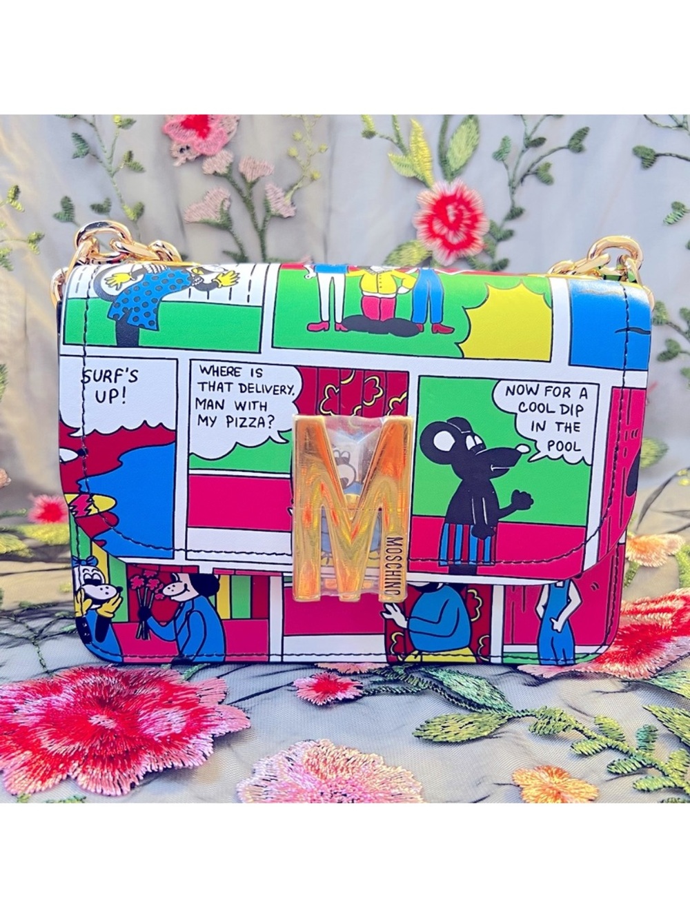 New! RARE❗️MOSCHINO
World Comic Strip -Multicolor 
Cartoon Print Bag - Authentic